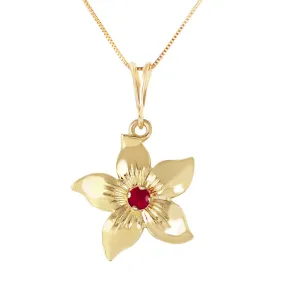 0.1 Carat 14K Solid Yellow Gold Flower Necklace Natural Ruby