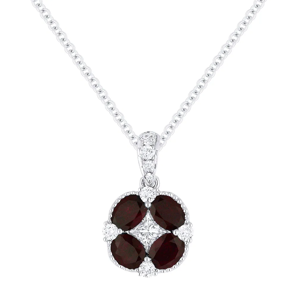 0.18Ct Ruby 16"pendant Necklace In 18K White Gold