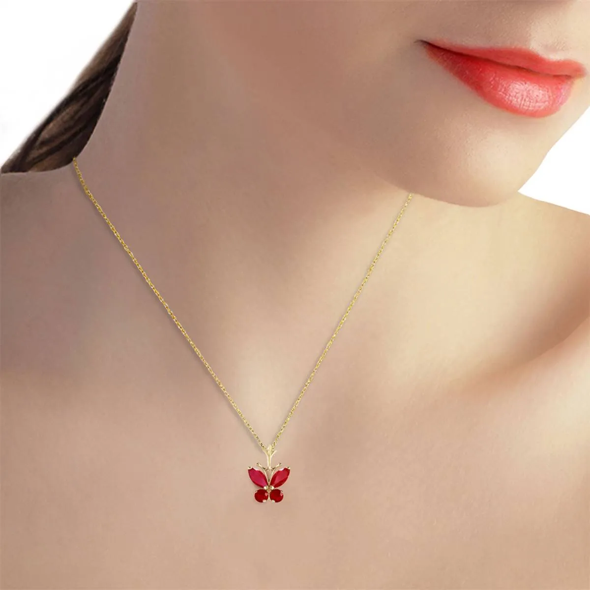 0.6 Carat 14K Solid Yellow Gold Butterfly Necklace Natural Ruby