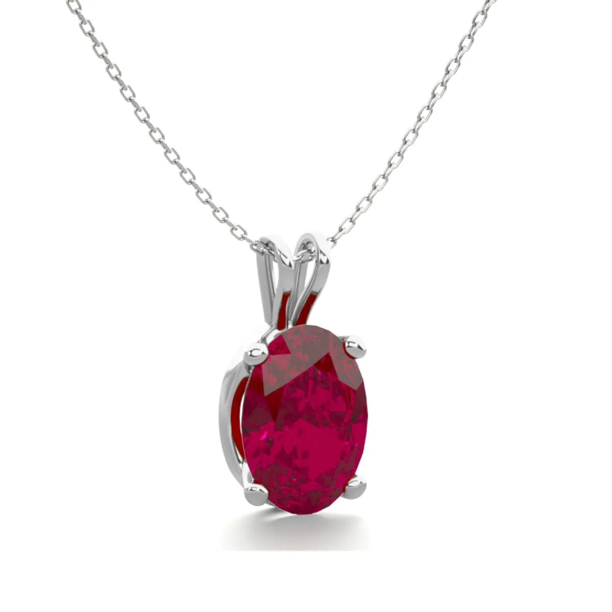 1 Carat Oval Shape Ruby Necklace In Sterling Silver, 18 Inches