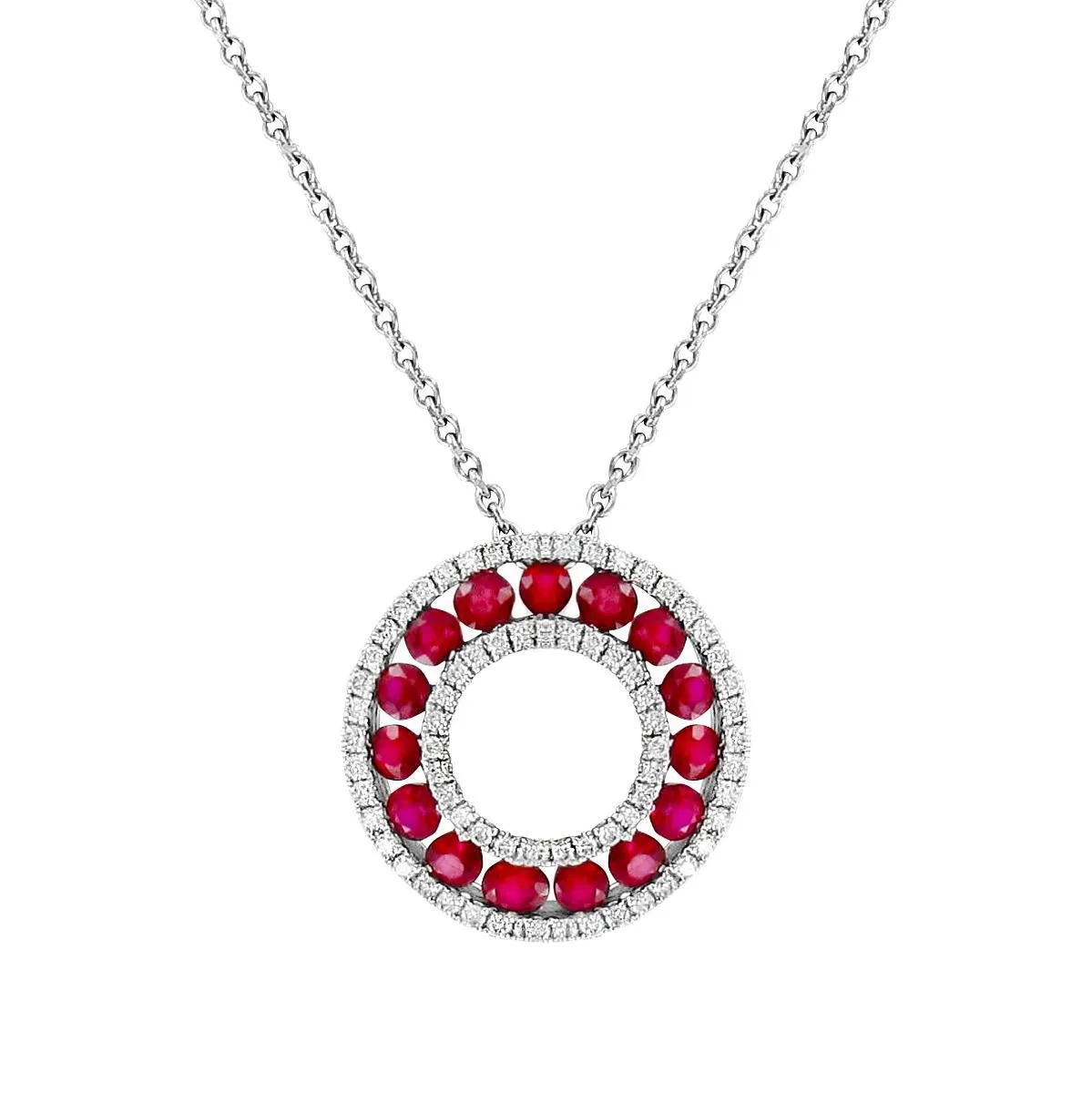 1.12ct Ruby & Diamond Round Cluster Pendant | 18K White Gold