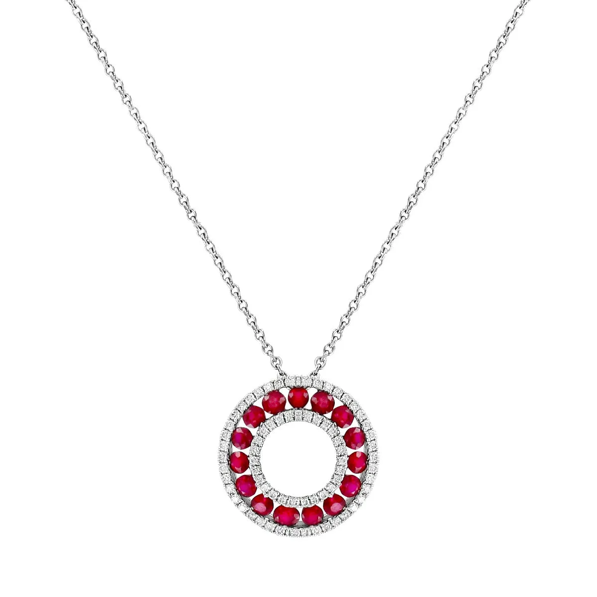 1.12ct Ruby & Diamond Round Cluster Pendant | 18K White Gold