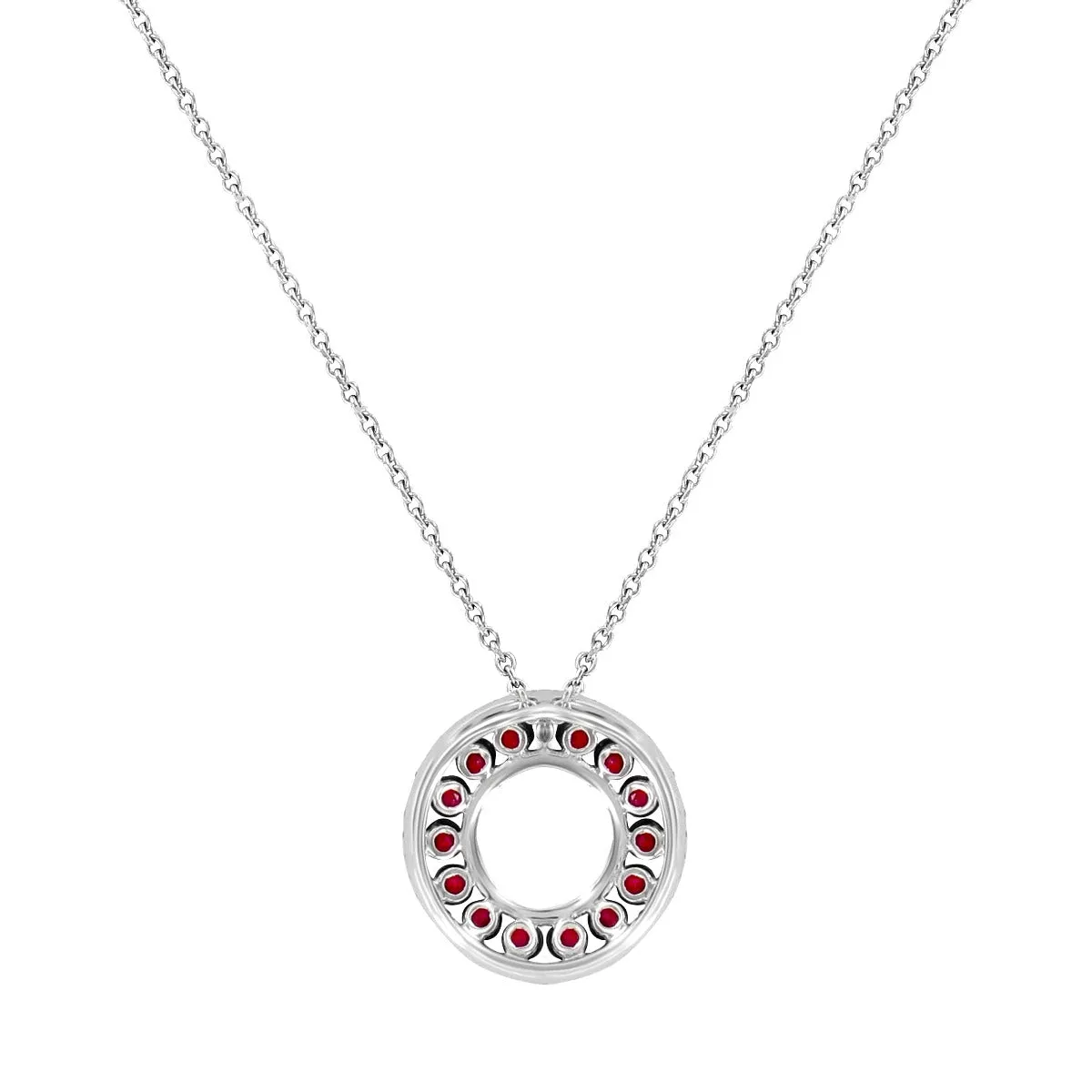 1.12ct Ruby & Diamond Round Cluster Pendant | 18K White Gold