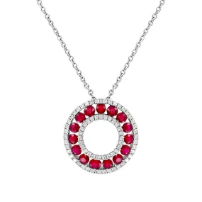 1.12ct Ruby & Diamond Round Cluster Pendant | 18K White Gold