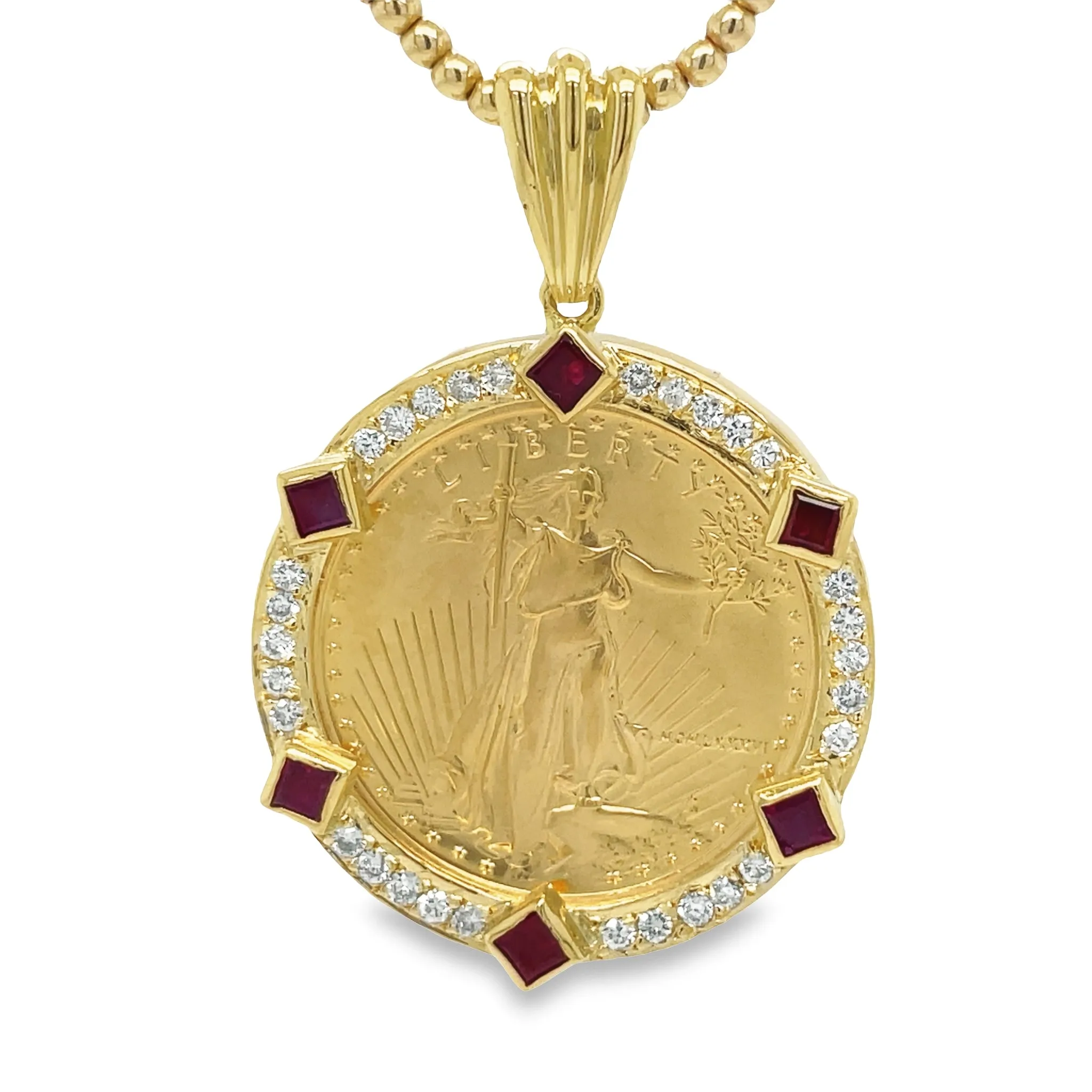 1/4 oz American Eagle Encased in a Diamond & Ruby Bezel Frame