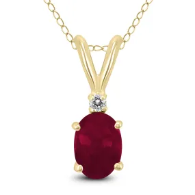 14K  6X4Mm Genuine Oval Ruby And Diamond Pendant