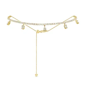 14k Gold & Diamond Adjustable Dangle Choker Necklace - 3.23ct