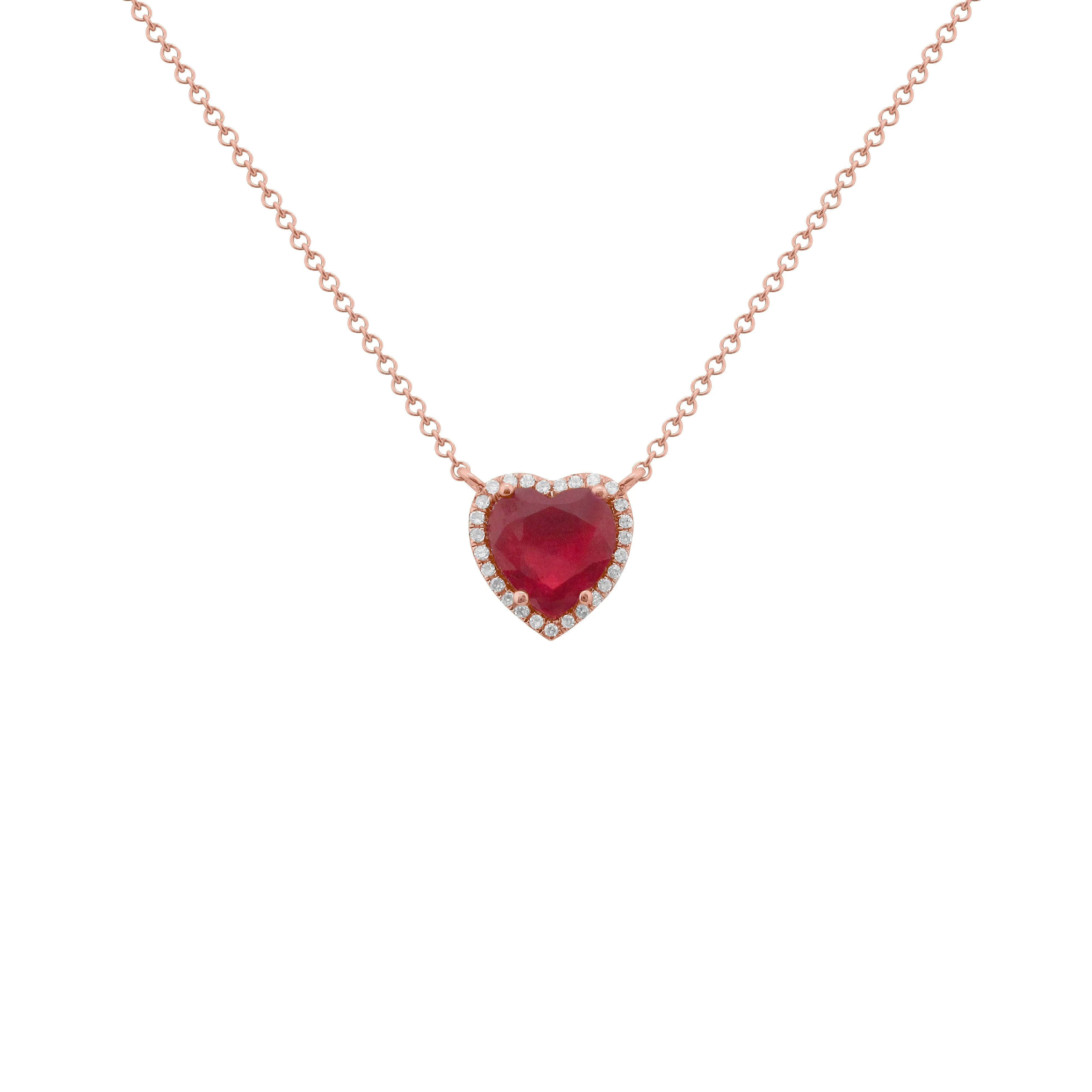 14K GOLD DIAMOND AND RUBY RINA HEART NECKLACE