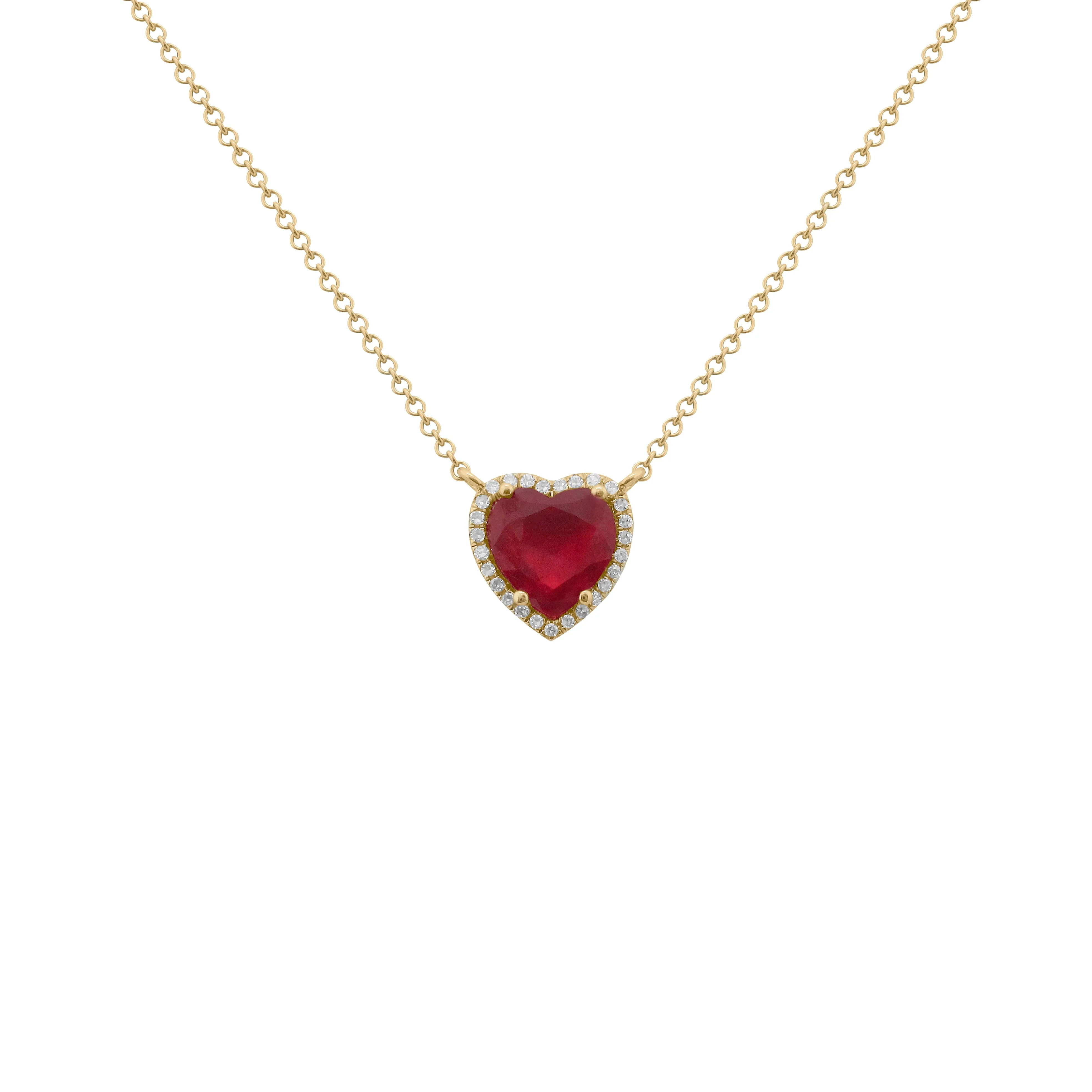 14K GOLD DIAMOND AND RUBY RINA HEART NECKLACE