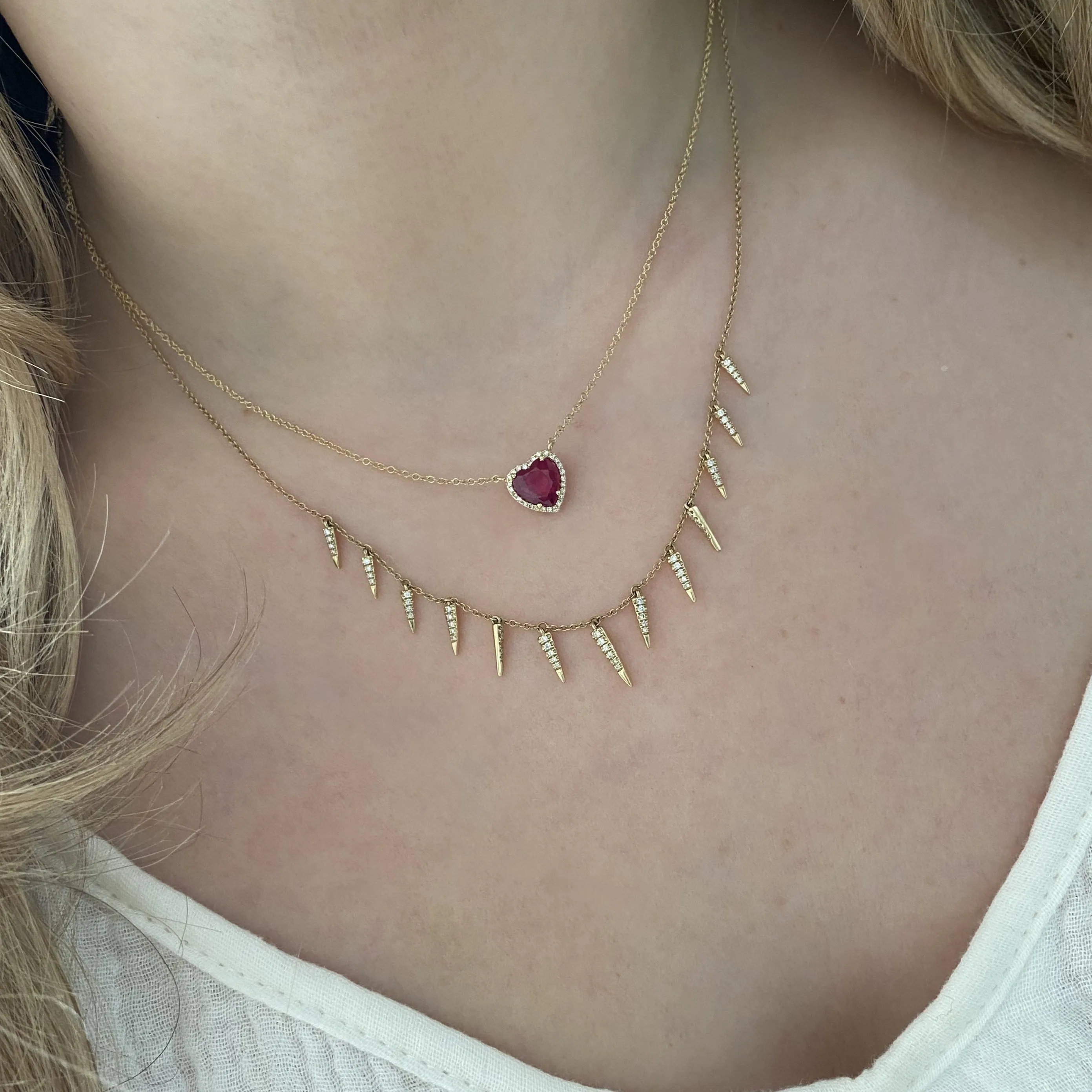 14K GOLD DIAMOND AND RUBY RINA HEART NECKLACE