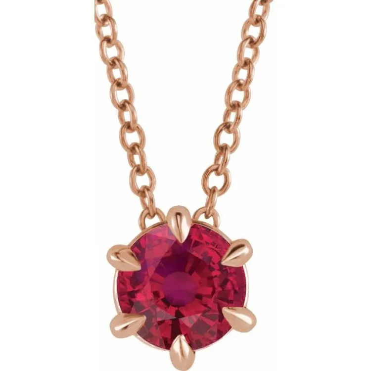 14K Rose 5 mm Natural Ruby Solitaire 16-18" Necklace