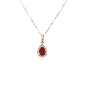 14K Rose Gold Ruby and Diamond Halo Pendant