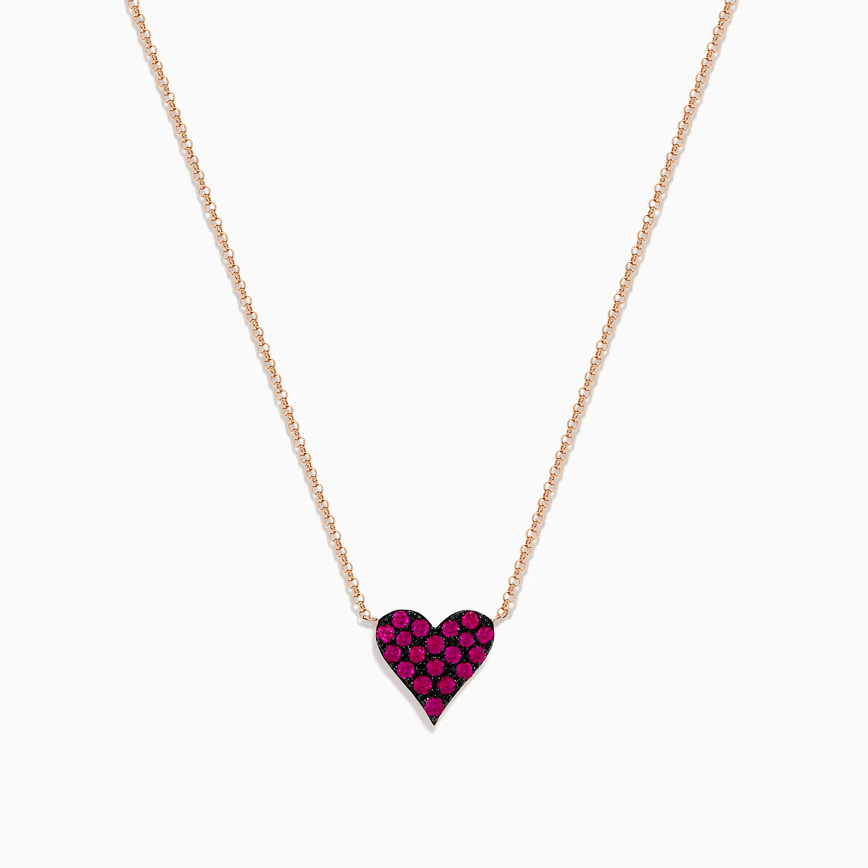 14K Rose Gold Ruby Pave Heart Necklace