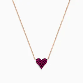 14K Rose Gold Ruby Pave Heart Necklace