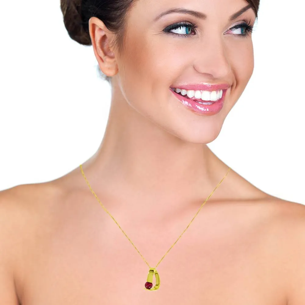 14K Solid Yellow Gold Modern Necklace w/ Natural Ruby