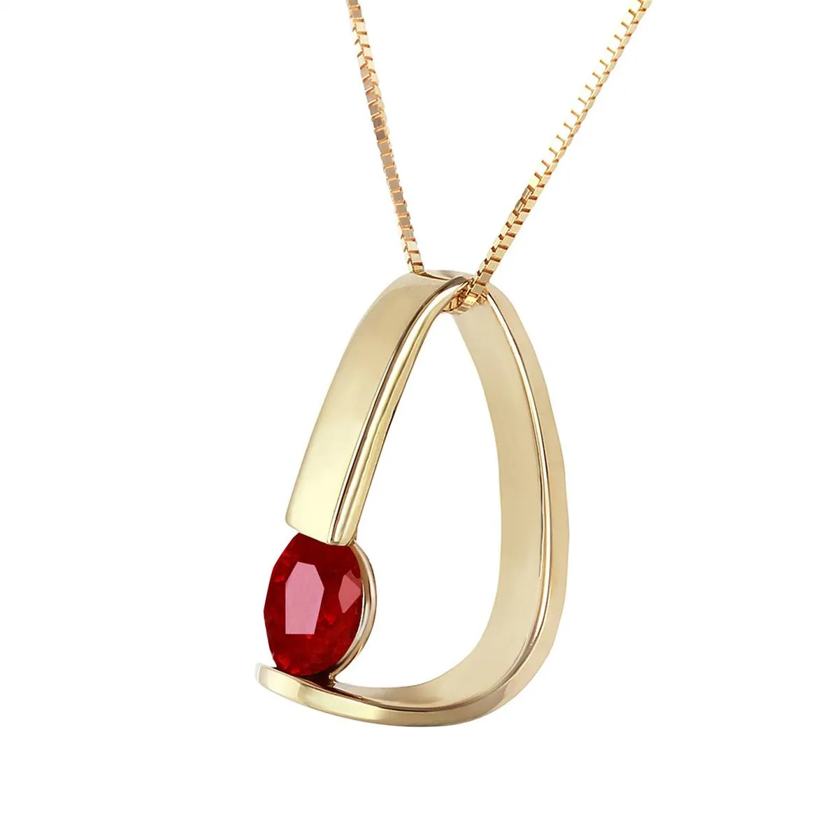 14K Solid Yellow Gold Modern Necklace w/ Natural Ruby