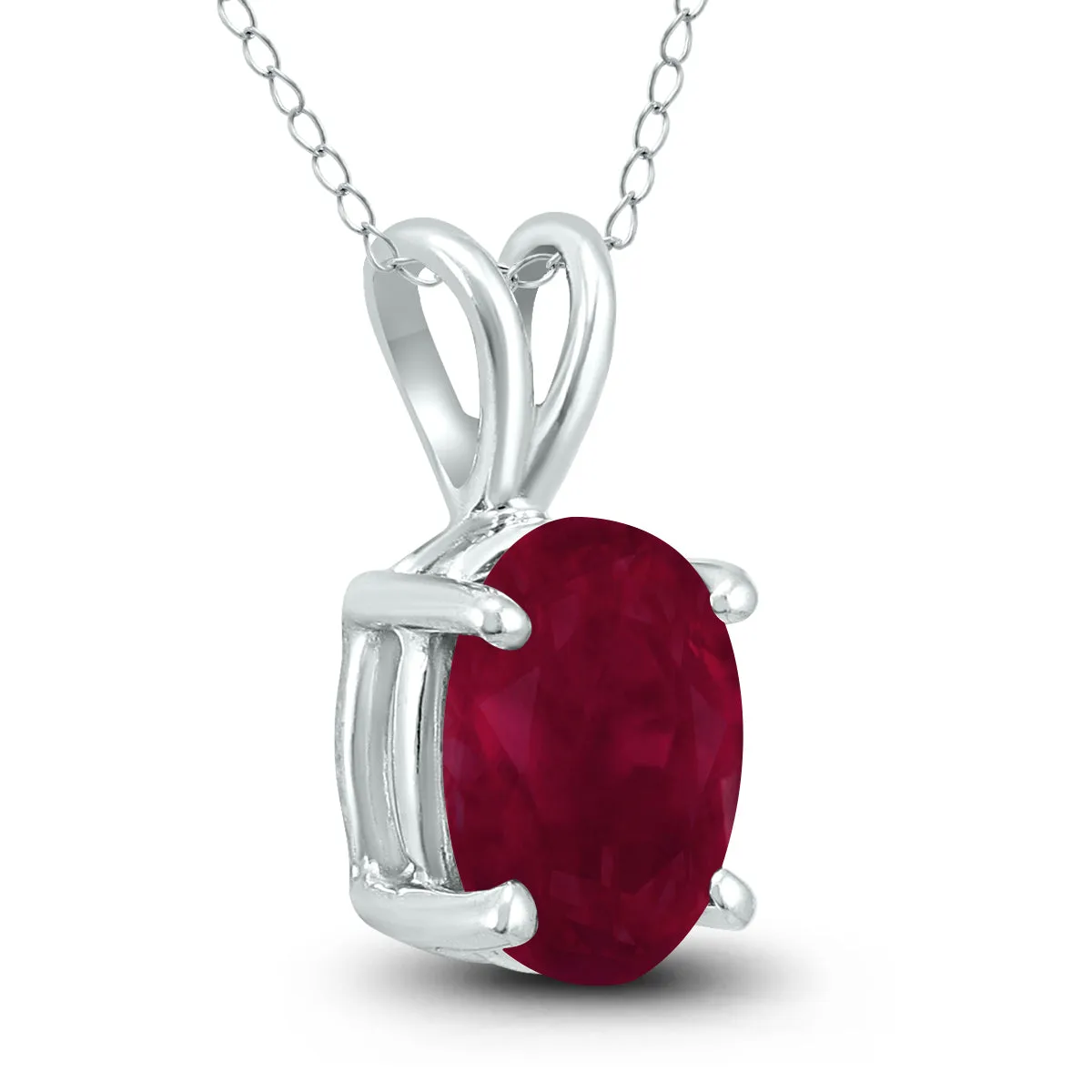 14K White Gold 6X4Mm Oval Ruby Pendant