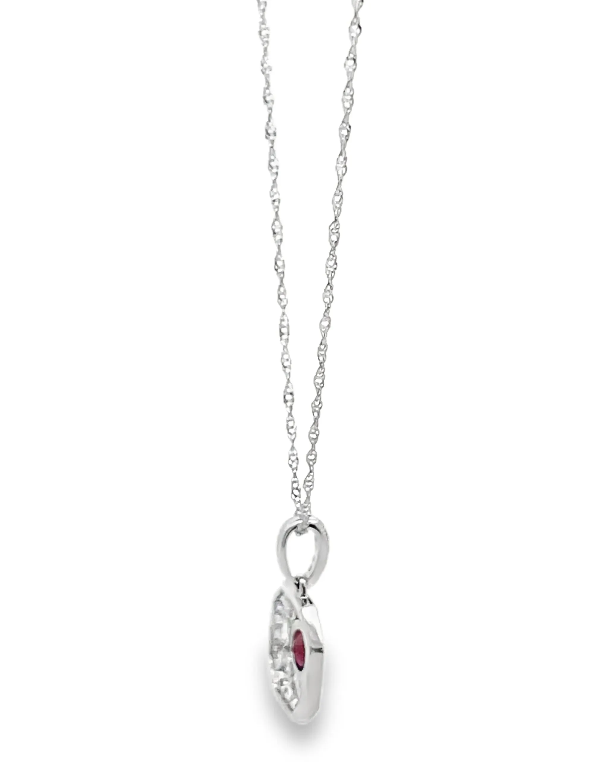 14K White Gold Ruby & Diamond Pendant Necklace