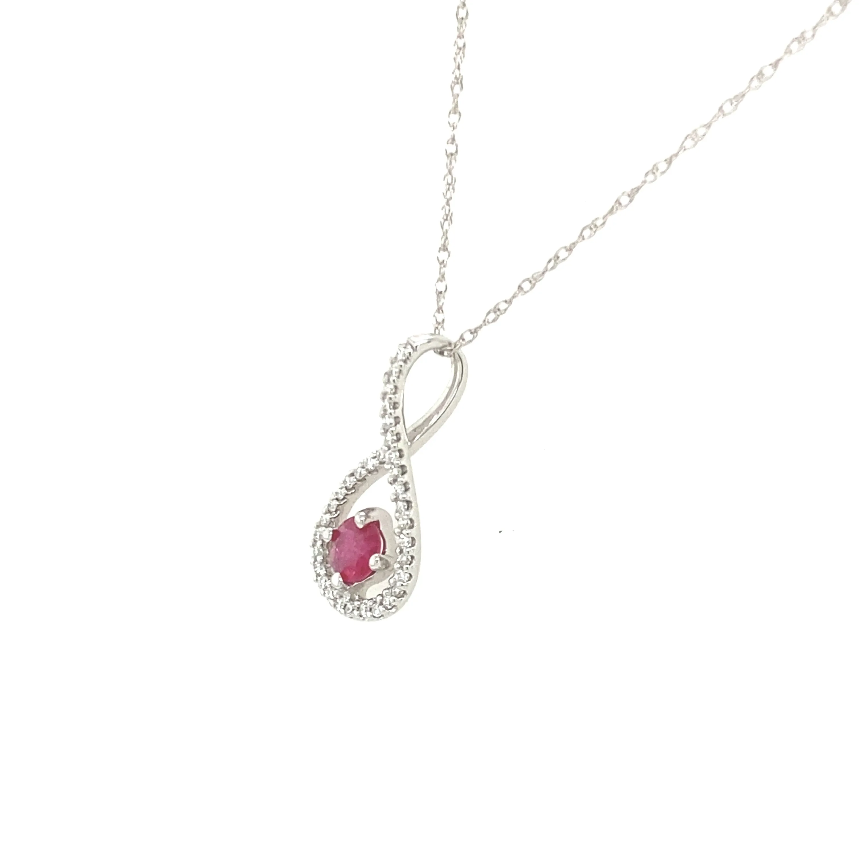 14K White Gold Ruby and Diamond Infinity Necklace