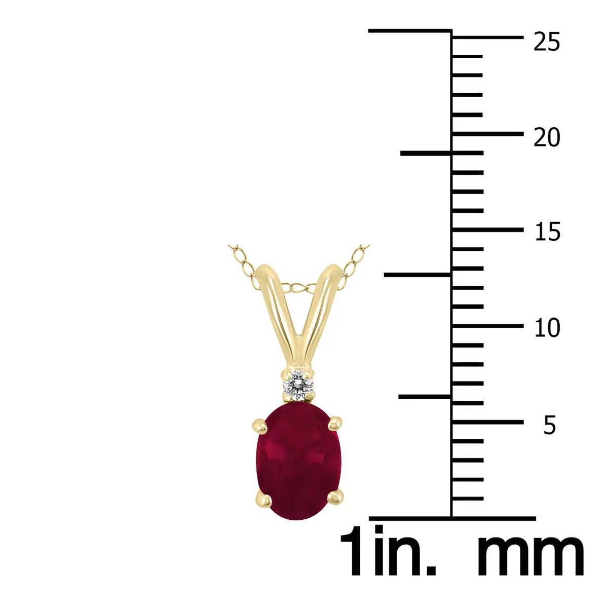 14K Yellow Gold 6X4Mm Genuine Oval Ruby And Diamond Pendant