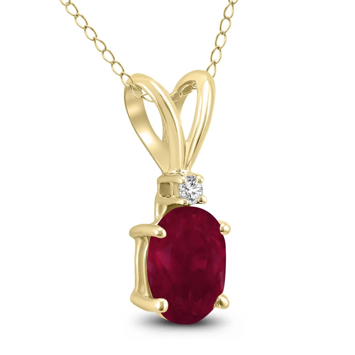 14K Yellow Gold 6X4Mm Genuine Oval Ruby And Diamond Pendant