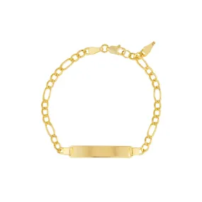 14K Yellow Gold Kid's Initial ID Bracelet on Figaro Chain