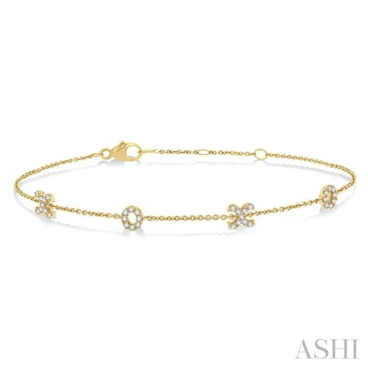 1/5 ctw 'XO' Round Cut Diamond Station Bracelet in 10K Yellow Gold