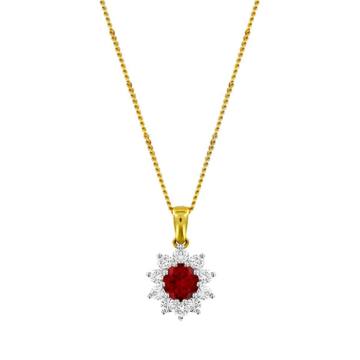 18ct Yellow & White Gold Ruby & Diamond Cluster Pendant