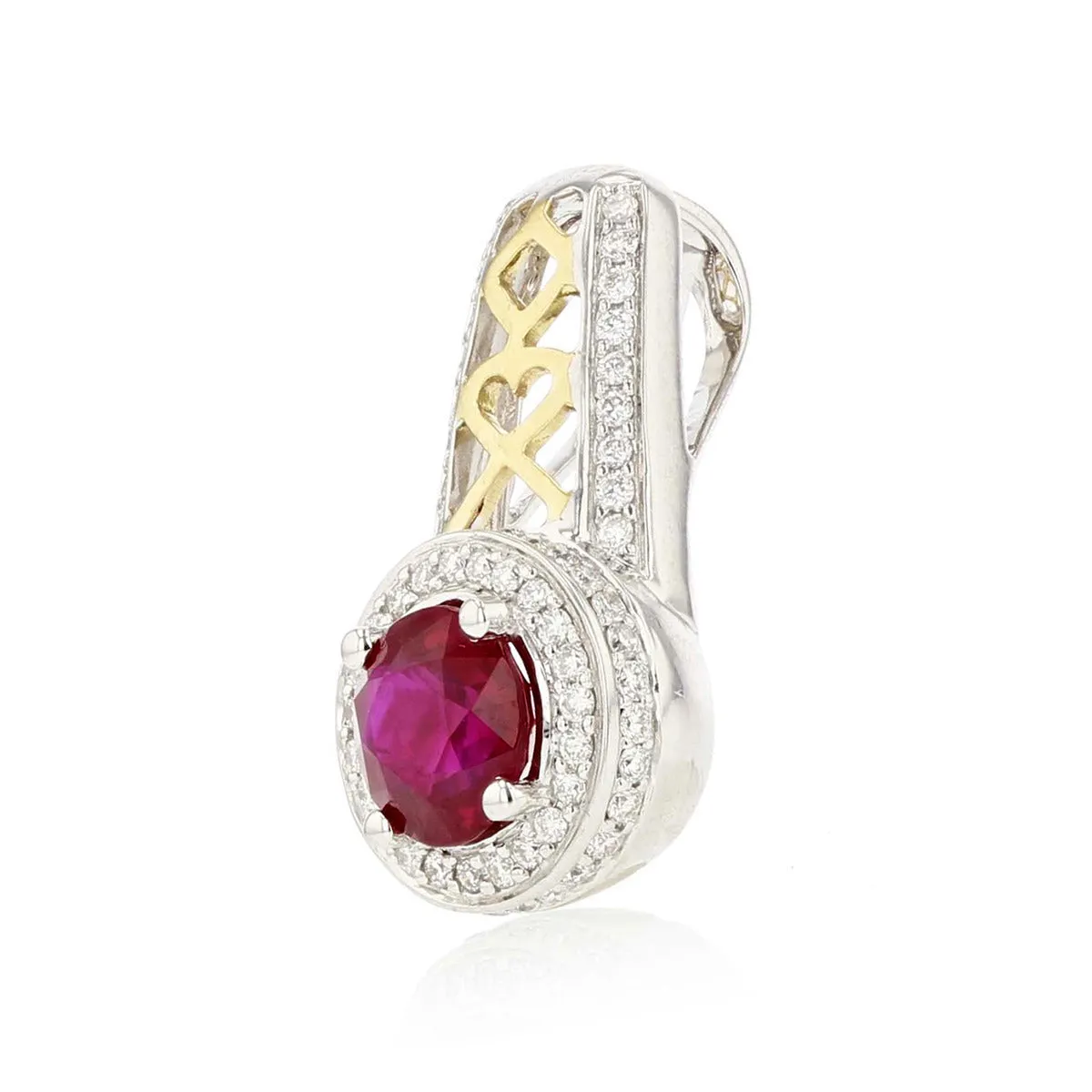 18K Gold Burma Ruby and Diamond Pendant