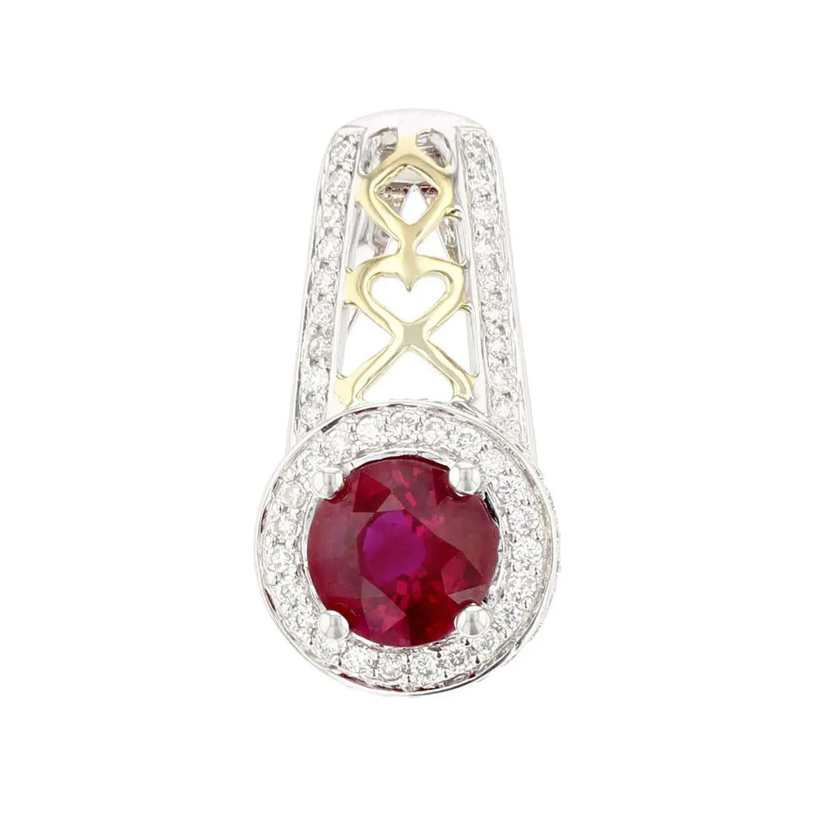 18K Gold Burma Ruby and Diamond Pendant