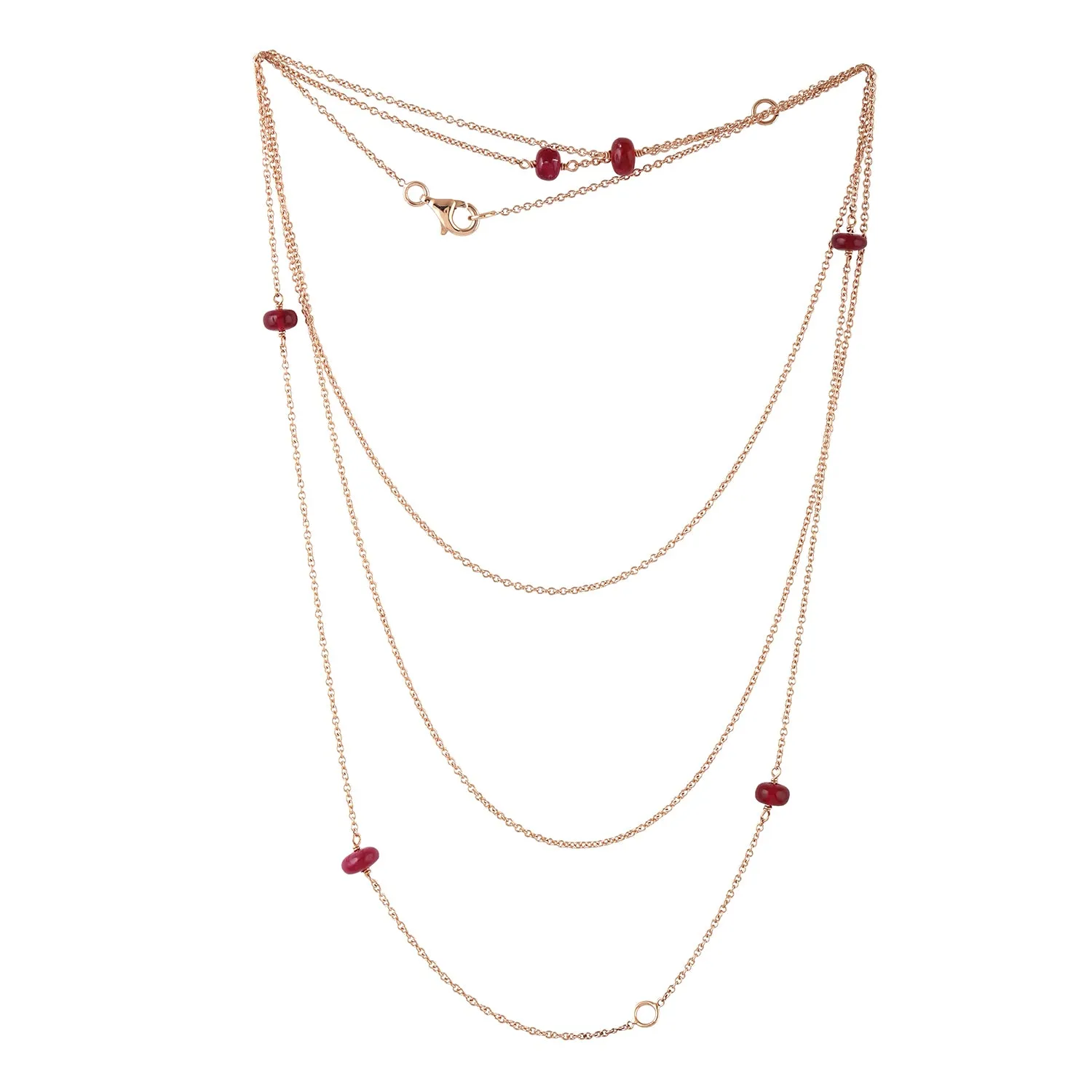 18k Rose Gold Natural Ruby Beads Multi Layer Chain Necklace For Gift