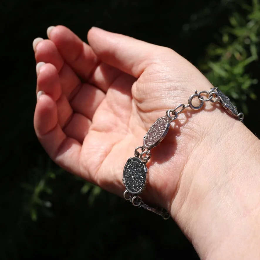 1960 - 1966 Sixpence Bracelet - set in 4 claw settings with double links, 20cm or 8 inches