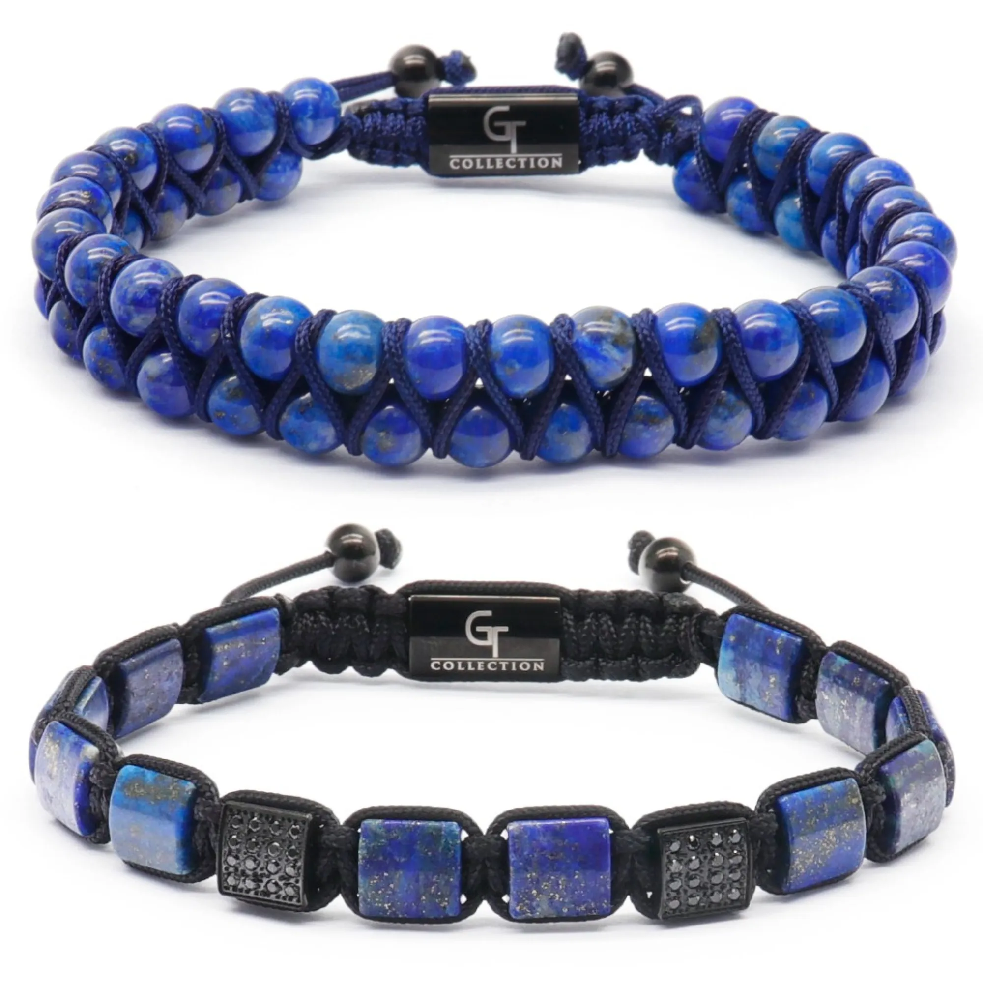 2 PIECE SET - LAPIS LAZULI Double Bead & Flatbead Bracelet