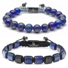 2 PIECE SET - LAPIS LAZULI Single Bead & Flatbead Bracelet