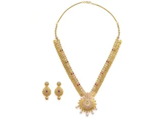 22K Yellow Gold Uncut Diamond Set W/ 16.04ct SI Uncut Diamonds, Rubies, Pearls & Laxmi Kasu