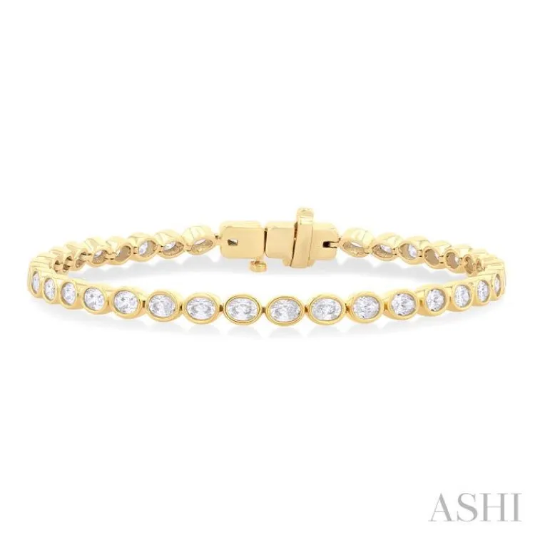 3 3/4 Ctw East-West Bezel Set Oval Cut Diamond Tennis Bracelet in 14K Yellow Gold