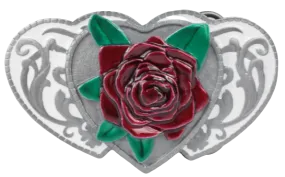 3 Hearts with Red Rose Belt Buckle