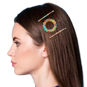 3 Pcs Multi Gold Double Circle Hair Pin Set