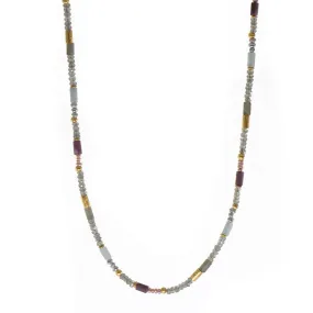 3mm Labradorite, Ruby & Natural Pearl 24K Gold Vermeil Necklace