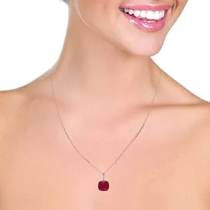 6.75 Carat 14K Solid White Gold Necklace Cushion Shape Ruby