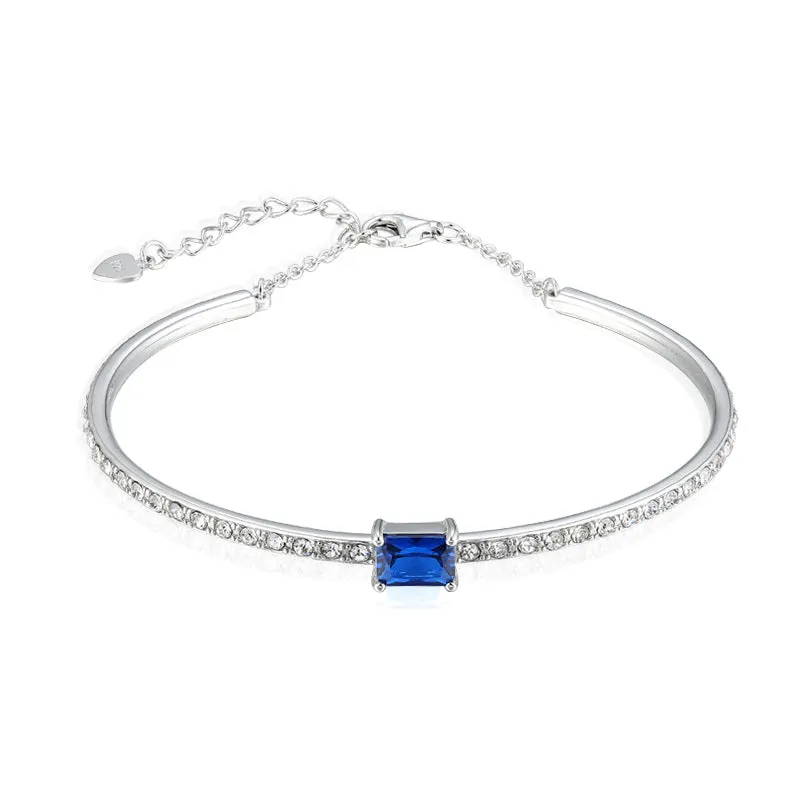 7*5mm Rectangular Blue Spinel Silver Bracelet