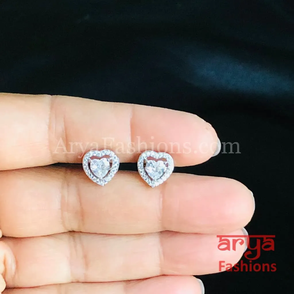 925 Silver Designer CZ Studs/ Round and Heard Shaped CZ Studs