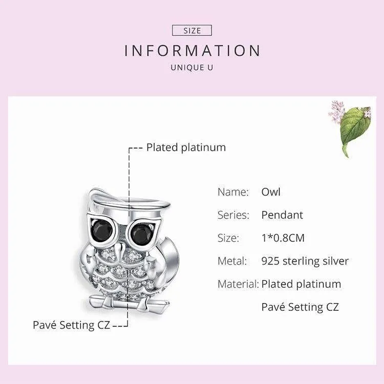 925 Sterling Silver Pendent Charm Jewelry Owl #BSC124