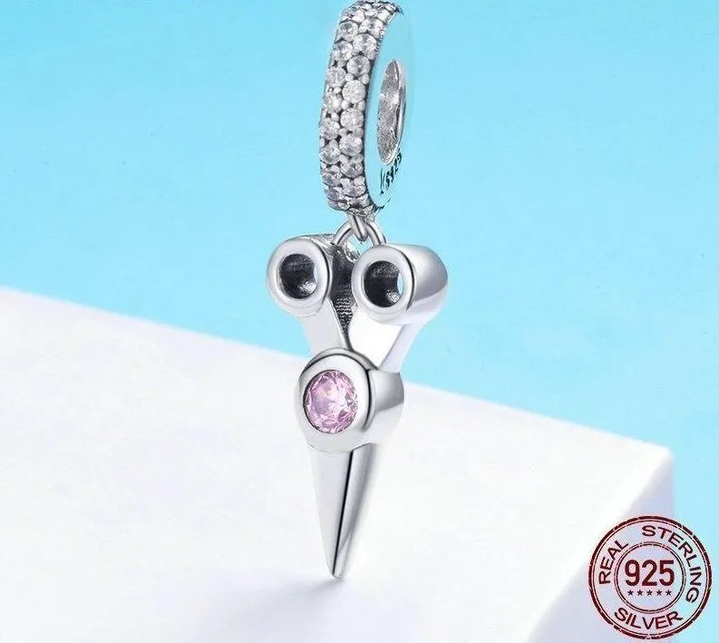 925 Sterling Silver Pink Scissor Pendant Charm Jewelry Without Chain