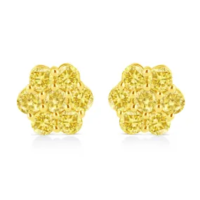 .925 Sterling Silver  Prong Set Round-Cut Treated Colored Diamond Floral Cluster Stud Earring - Choice of Diamond Colors and Total Weights - Pack Of: 1