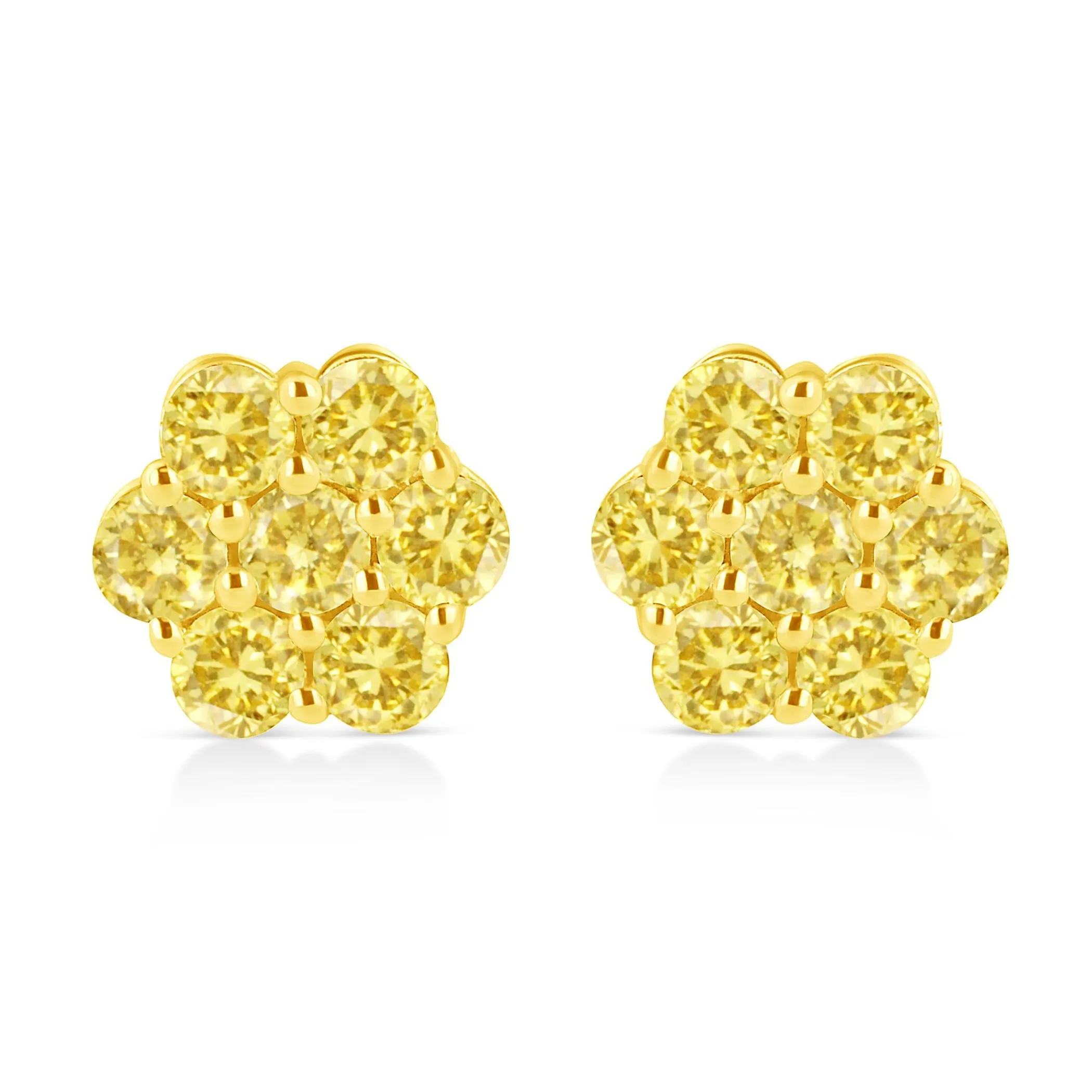 .925 Sterling Silver  Prong Set Round-Cut Treated Colored Diamond Floral Cluster Stud Earring - Choice of Diamond Colors and Total Weights - Pack Of: 1