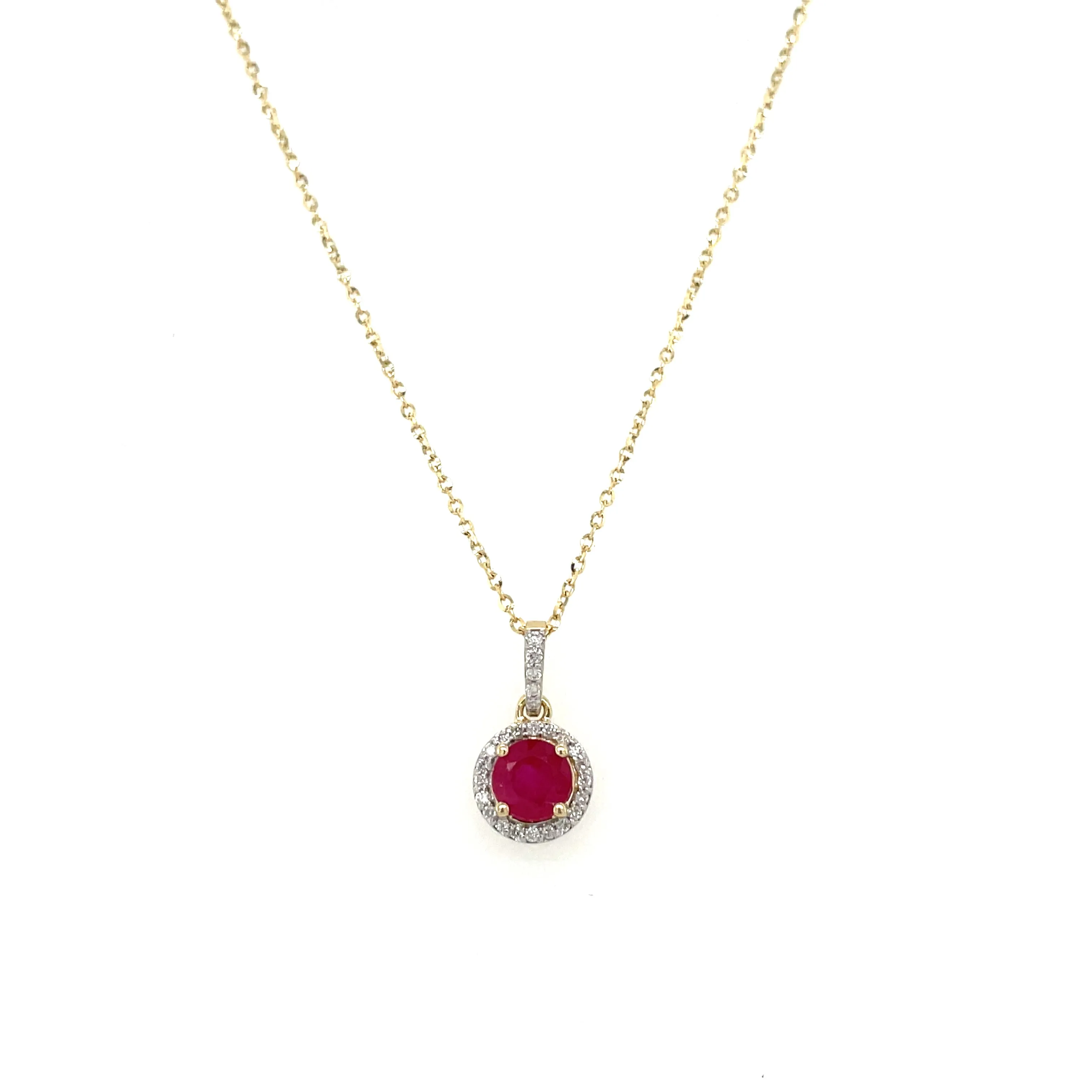 9ct Yellow Gold Round 0.68ct Ruby & Diamond Halo Pendant