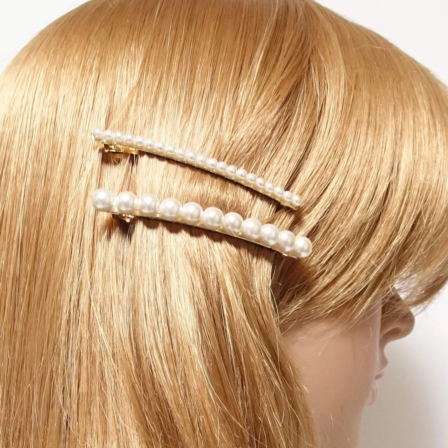 a set of 2 pearl decorated french barrette basic pearl hair clip woman hair accessory