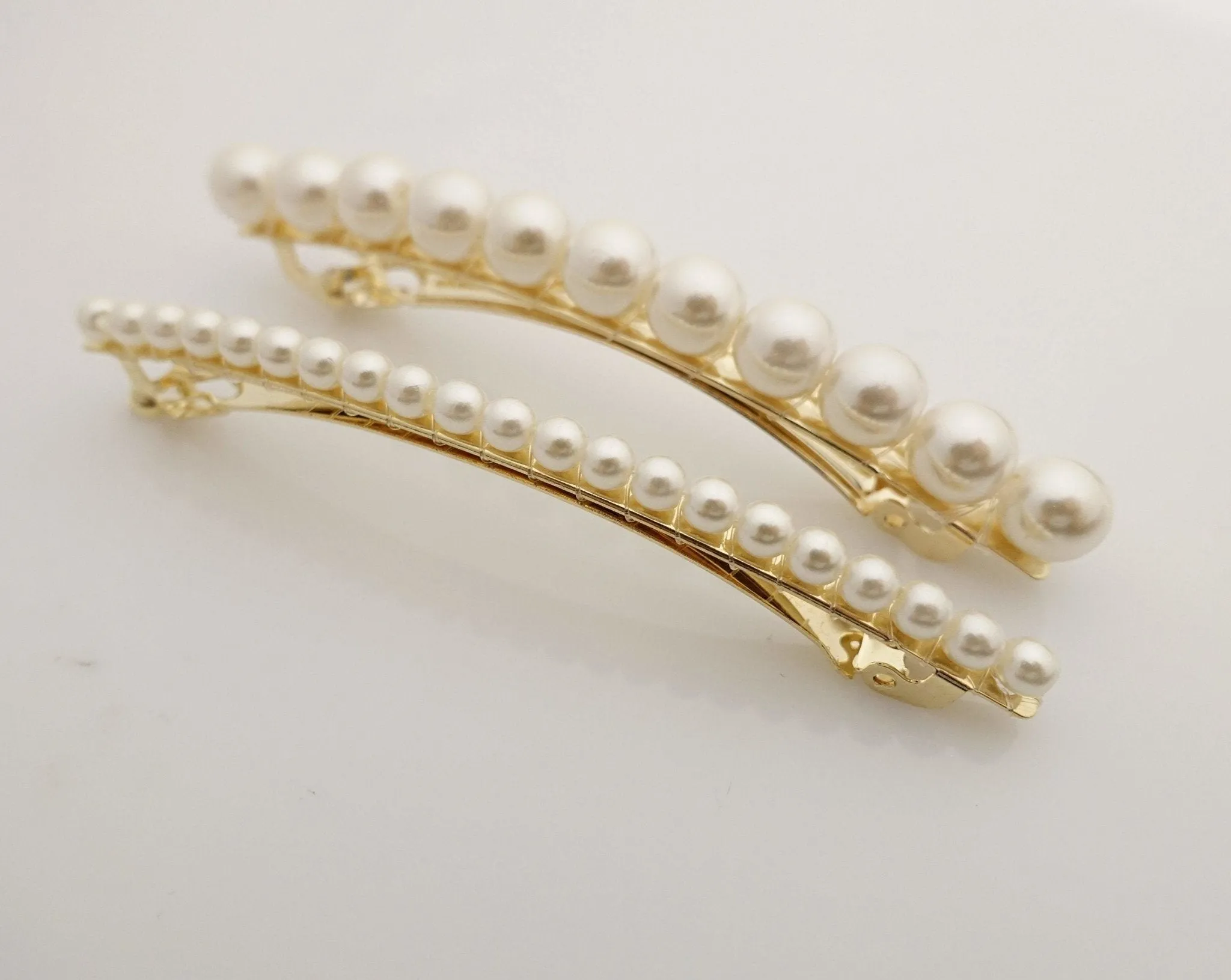 a set of 2 pearl decorated french barrette basic pearl hair clip woman hair accessory