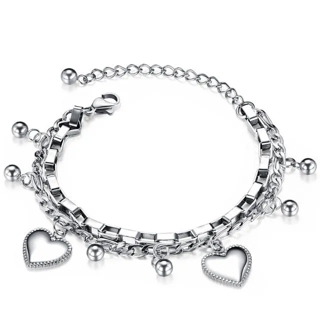 Adjustable Stainless Steel Bracelet with Double Layer Chains